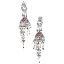 PEACOCK & CHANDELIER Silver Oxidized Earrings Jhumka Jhumki Bali Imitation Indian Bollywood Ethnic Wedding Jewelry H27